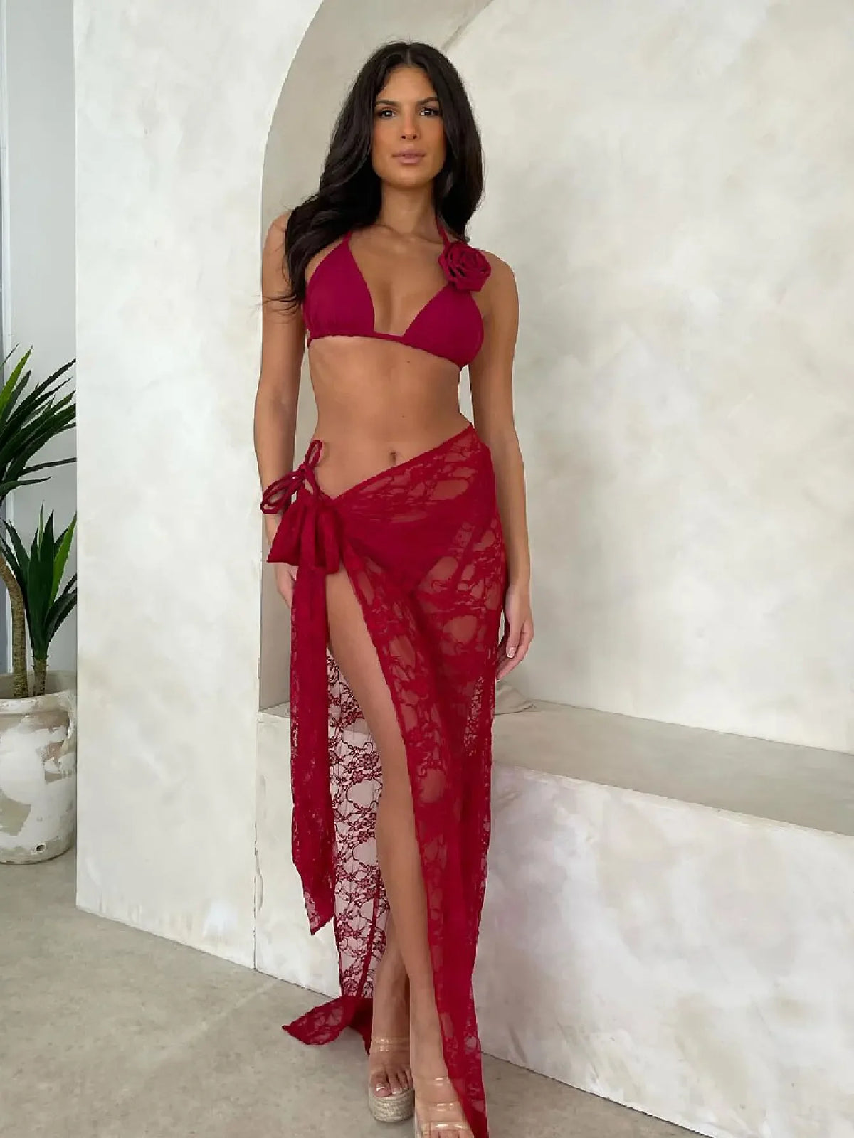 Padded Tassel Bikini Skirt Set