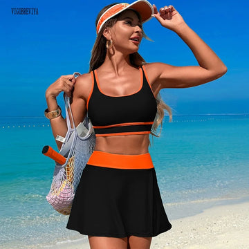 Black Patchwork Sport Tankini Set