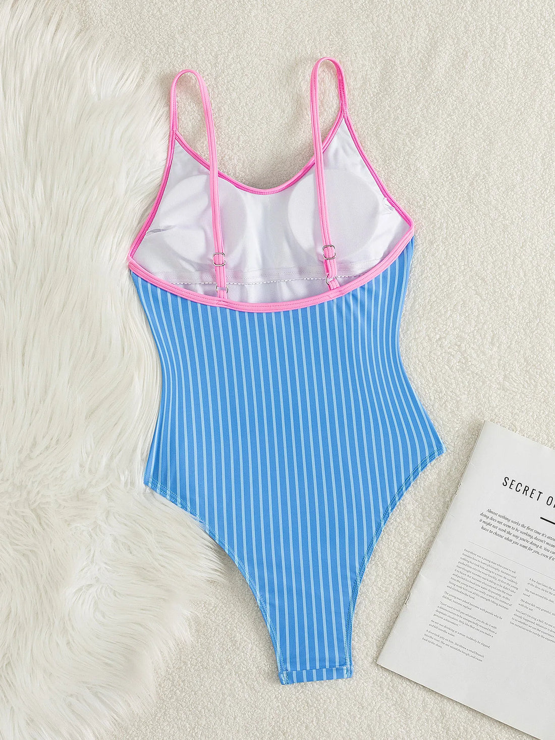 Blue Striped V-Neck Swimsuit