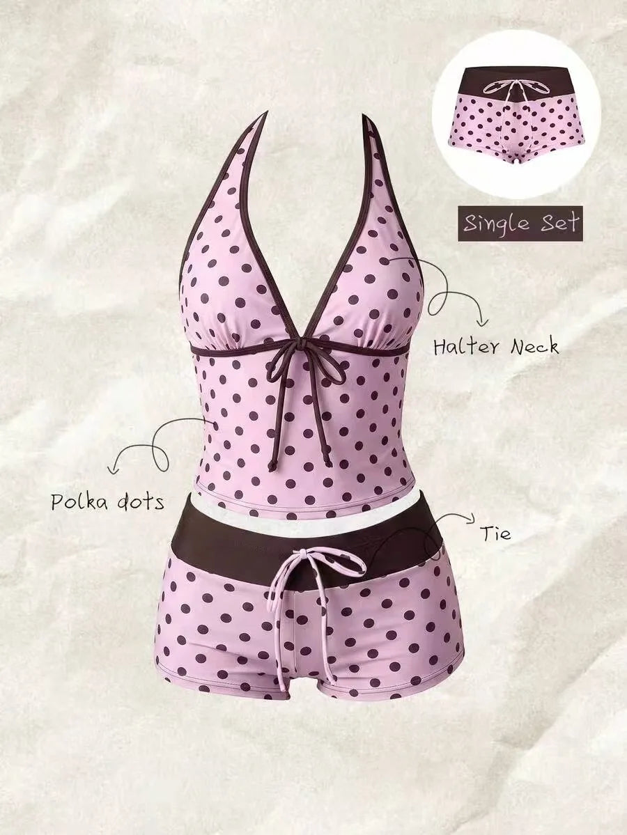Polka Dot Halter Tankini Set