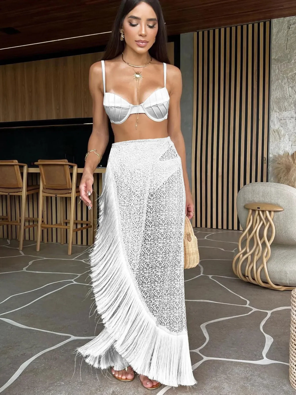 Padded Tassel Bikini Skirt Set