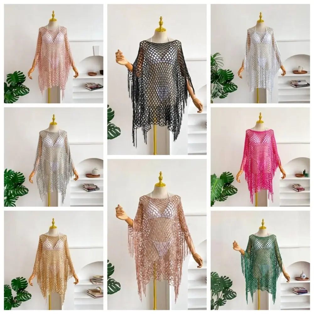 Tassel Crochet Fishnet Bikini Cover-Up