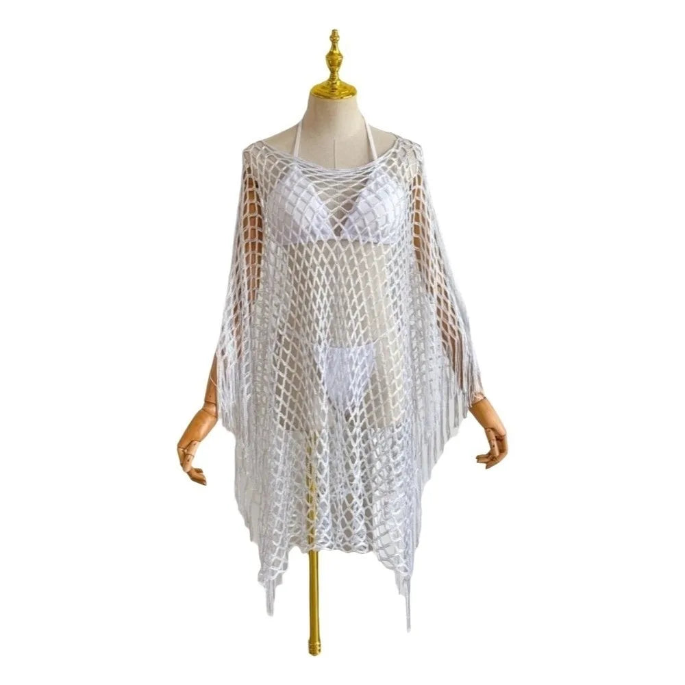 Tassel Crochet Fishnet Bikini Cover-Up