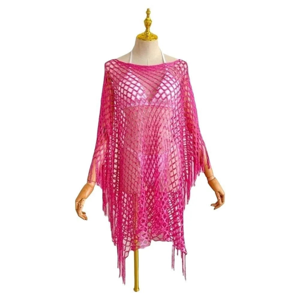 Tassel Crochet Fishnet Bikini Cover-Up