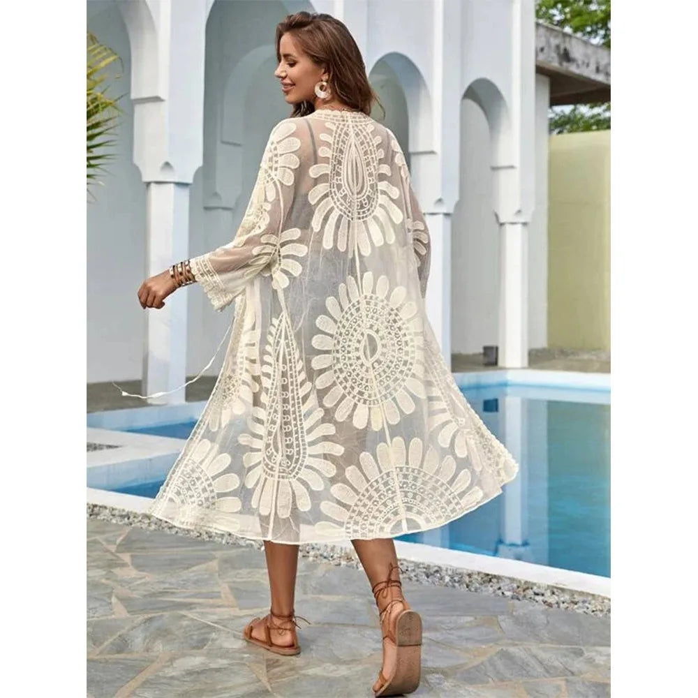 Embroidered V-Neck Bikini Cover-Up