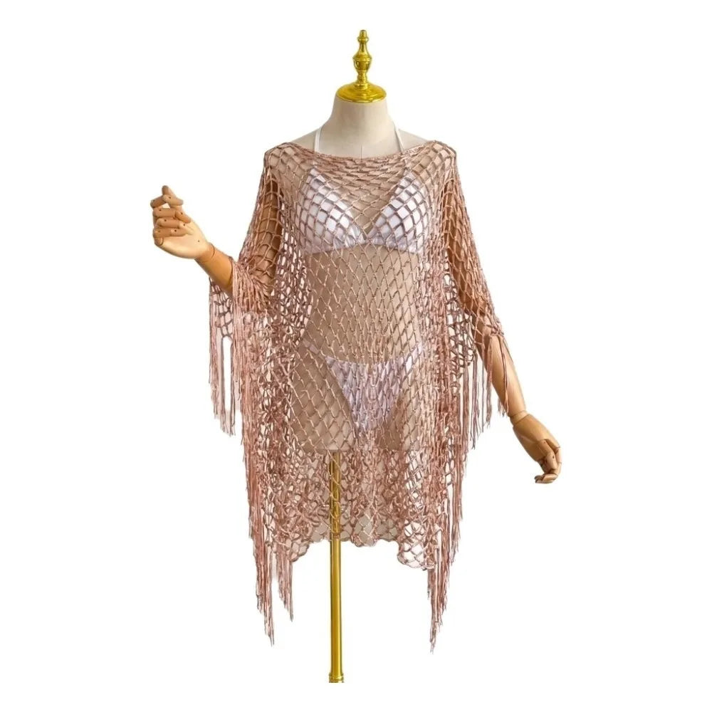 Tassel Crochet Fishnet Bikini Cover-Up