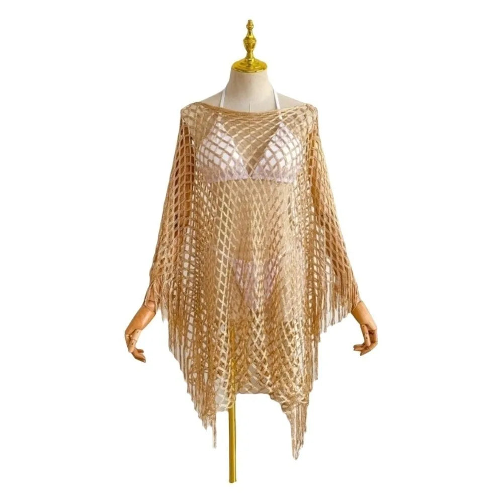 Tassel Crochet Fishnet Bikini Cover-Up