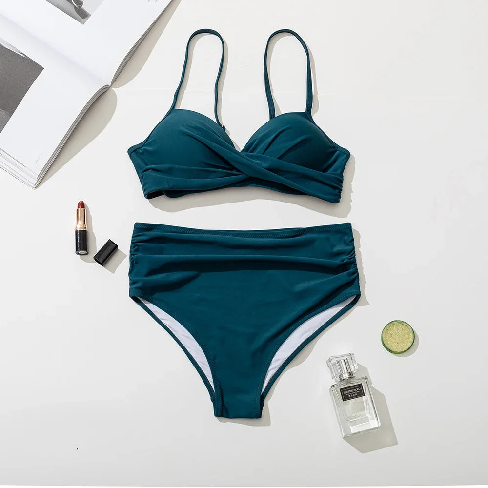 Solid Halter String Bikini Set