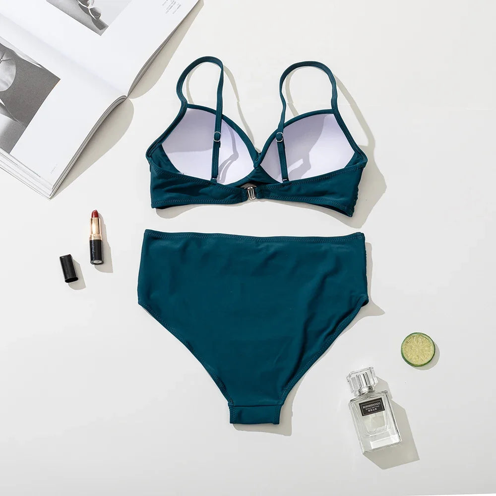 Solid Halter String Bikini Set