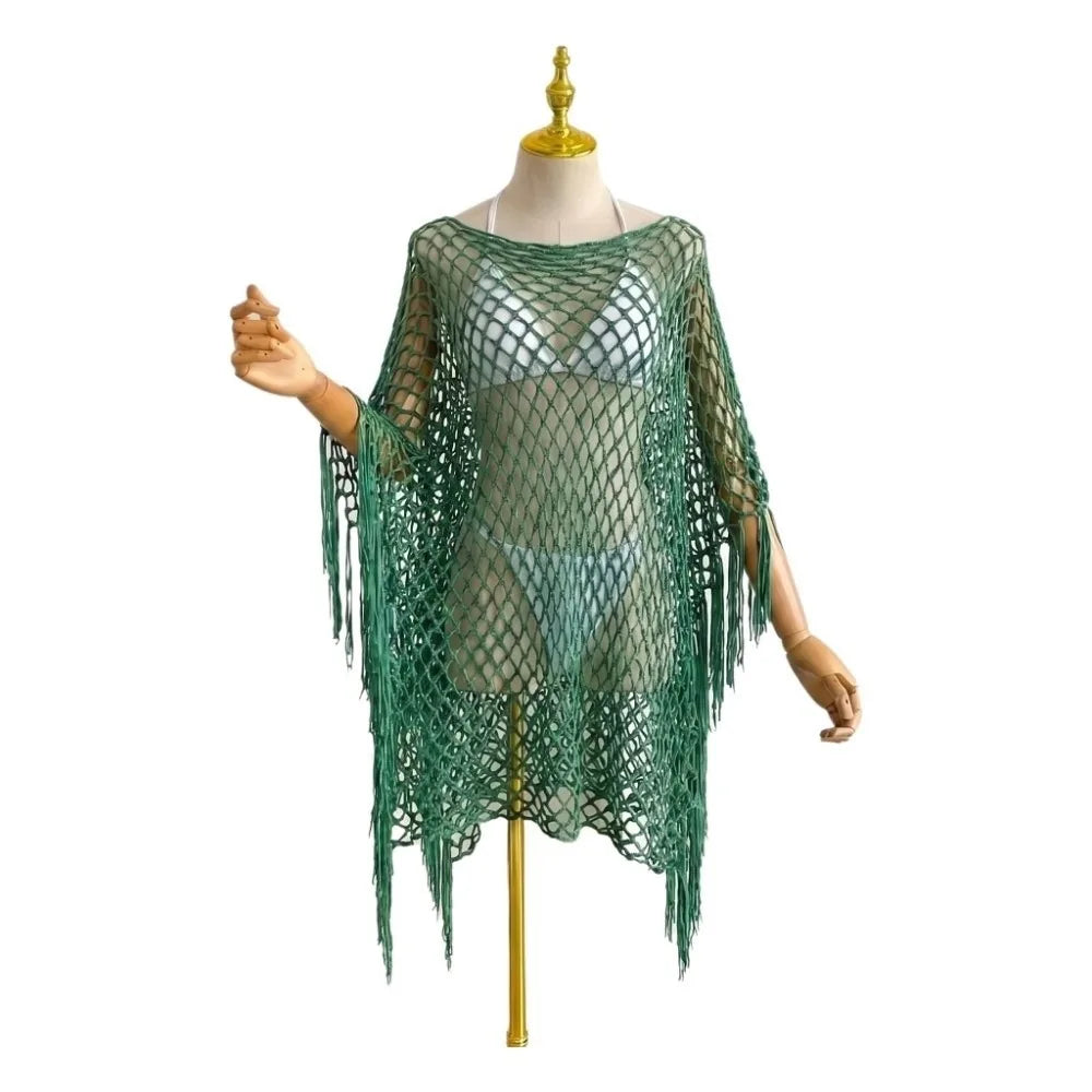 Tassel Crochet Fishnet Bikini Cover-Up