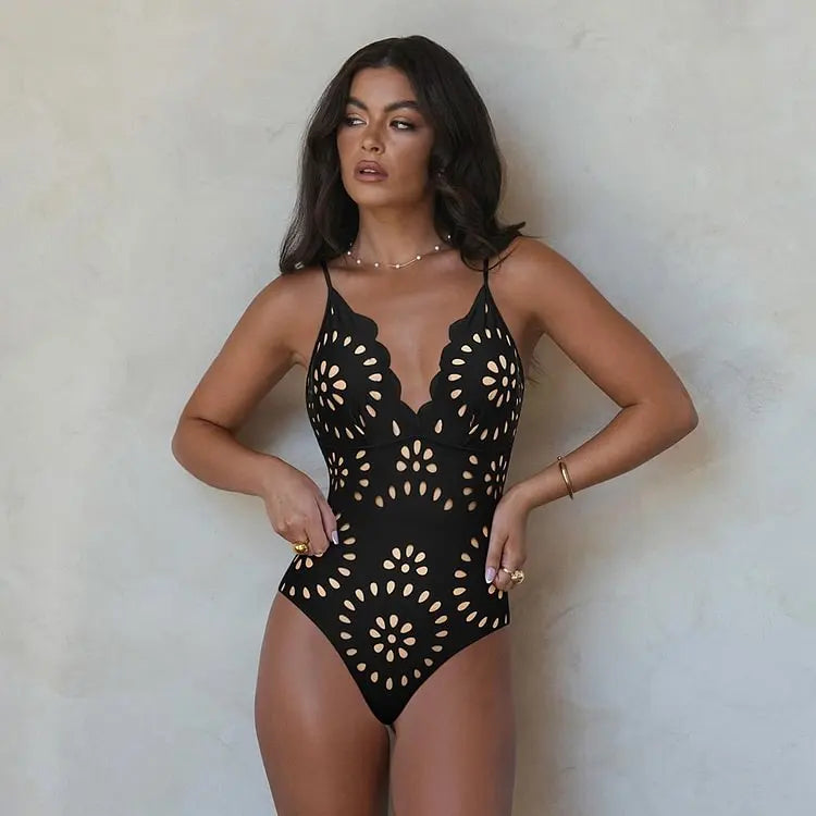 Black Floral Skirt Swimsuit
