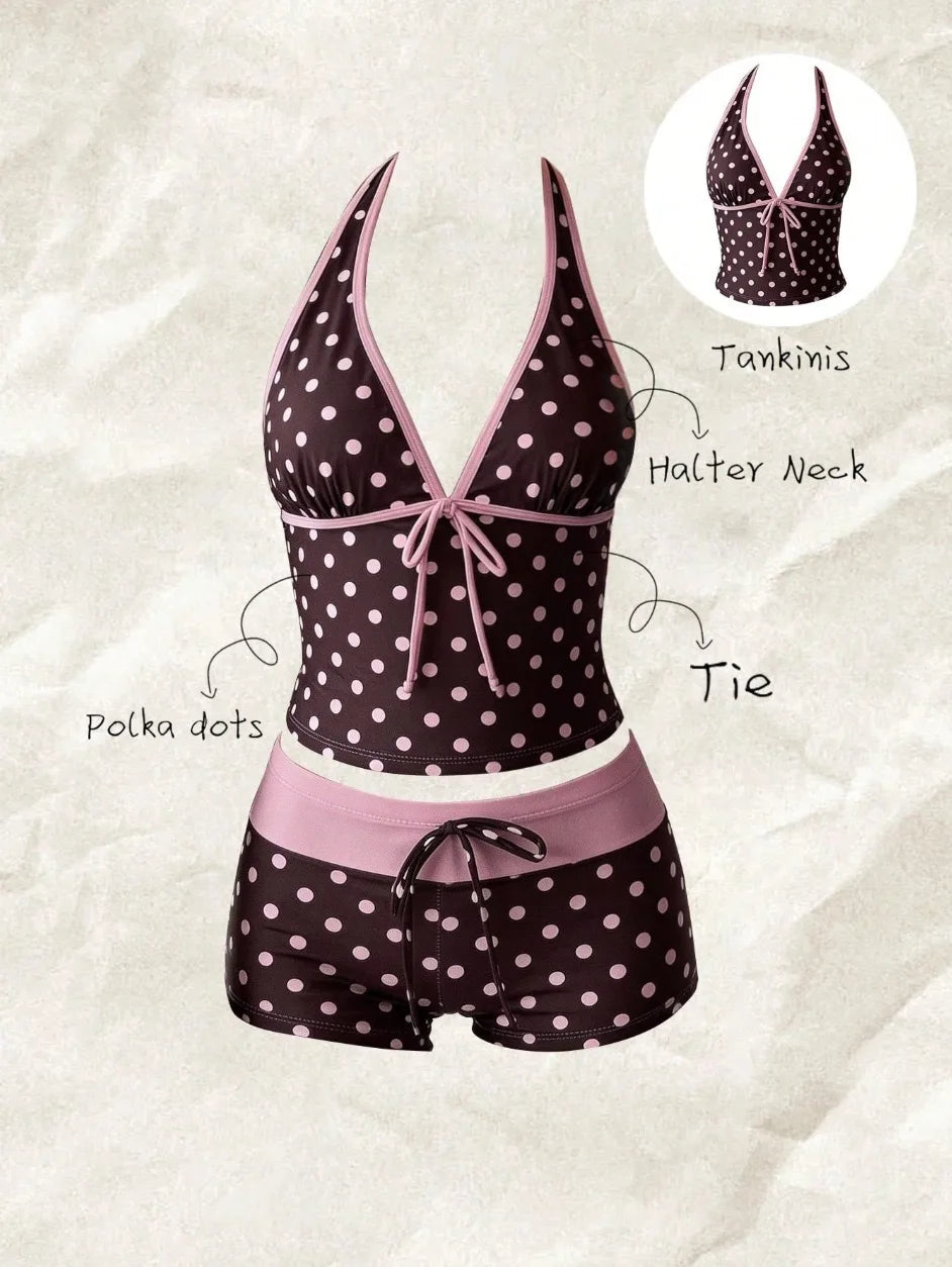 Polka Dot Halter Tankini Set