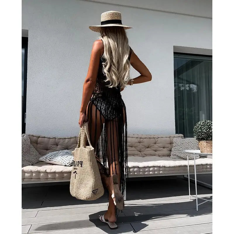 Hollow-Out Tassel Beach Cover-Up