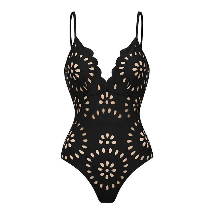 Black Floral Skirt Swimsuit
