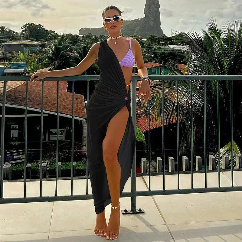 White High-Slit Beach Cover-Up