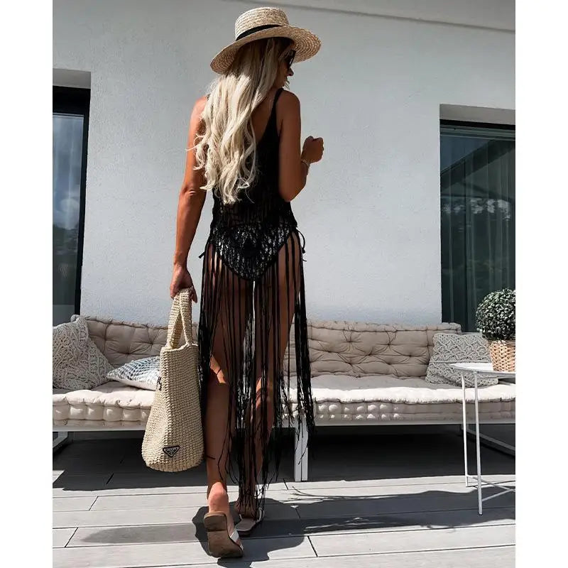 Hollow-Out Tassel Beach Cover-Up