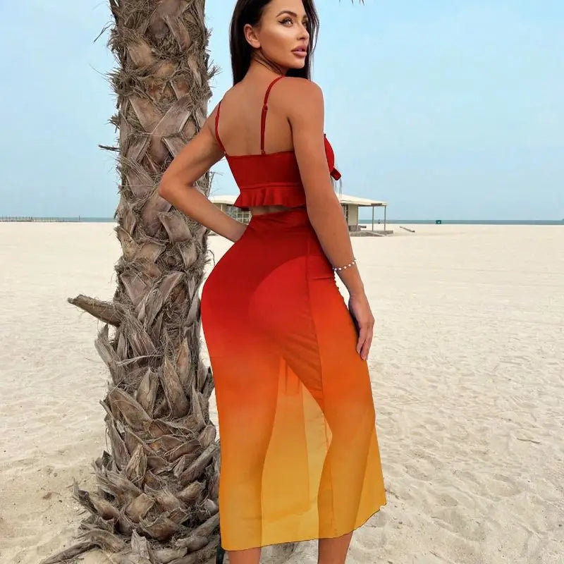 Gradient Mesh Three-Piece Bikini Set