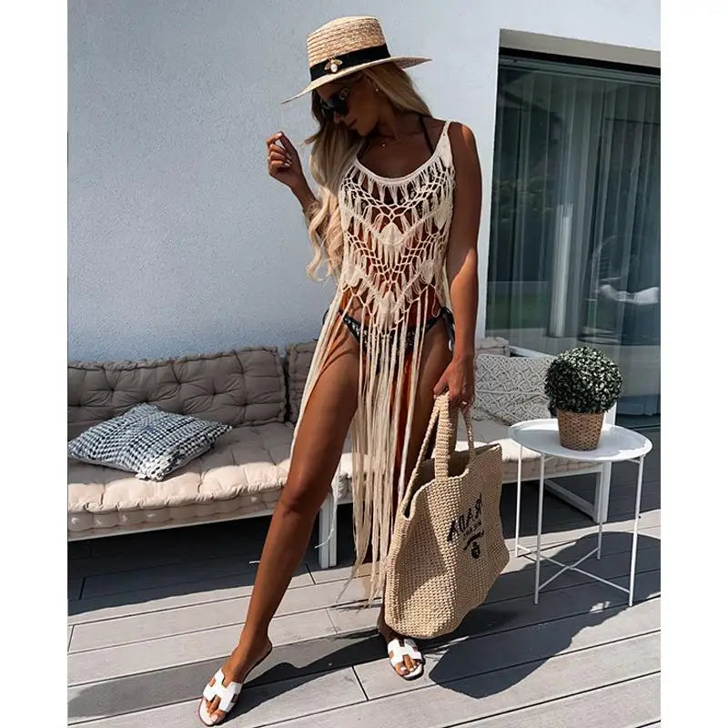 Hollow-Out Tassel Beach Cover-Up