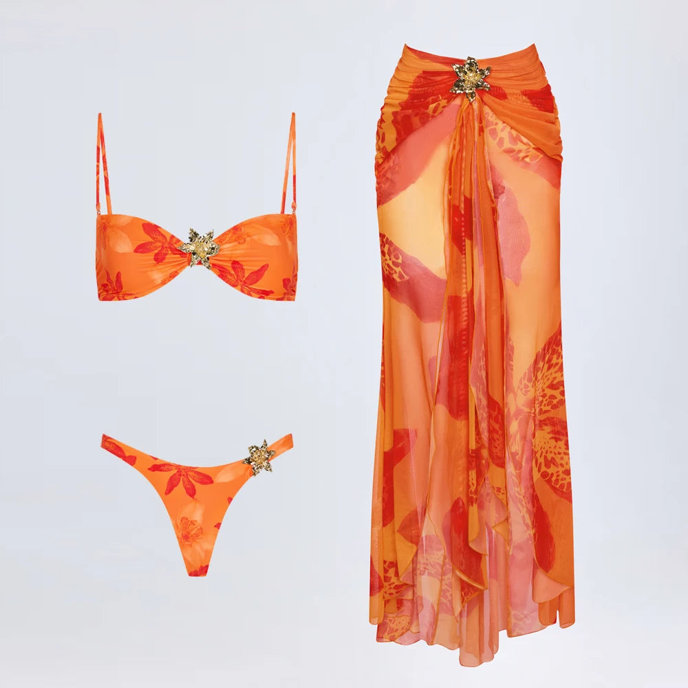 Three-Piece Printed Bikini Set