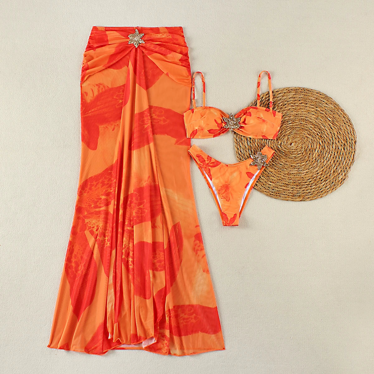 Three-Piece Printed Bikini Set
