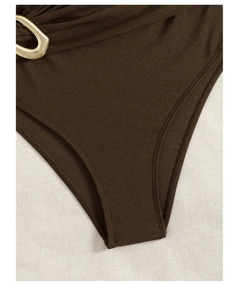 Brown Jewelry One-Shoulder Swimsuit