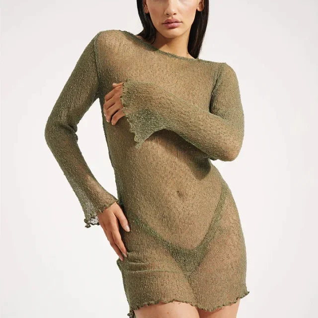 Sheer Backless Knitted Beach Dress