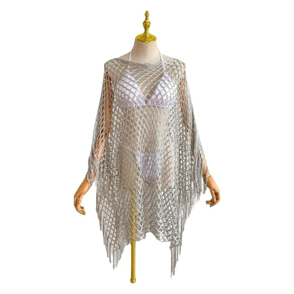 Tassel Crochet Fishnet Bikini Cover-Up
