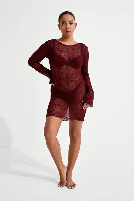 Sheer Backless Knitted Beach Dress