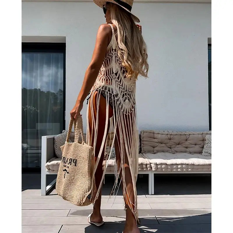 Hollow-Out Tassel Beach Cover-Up