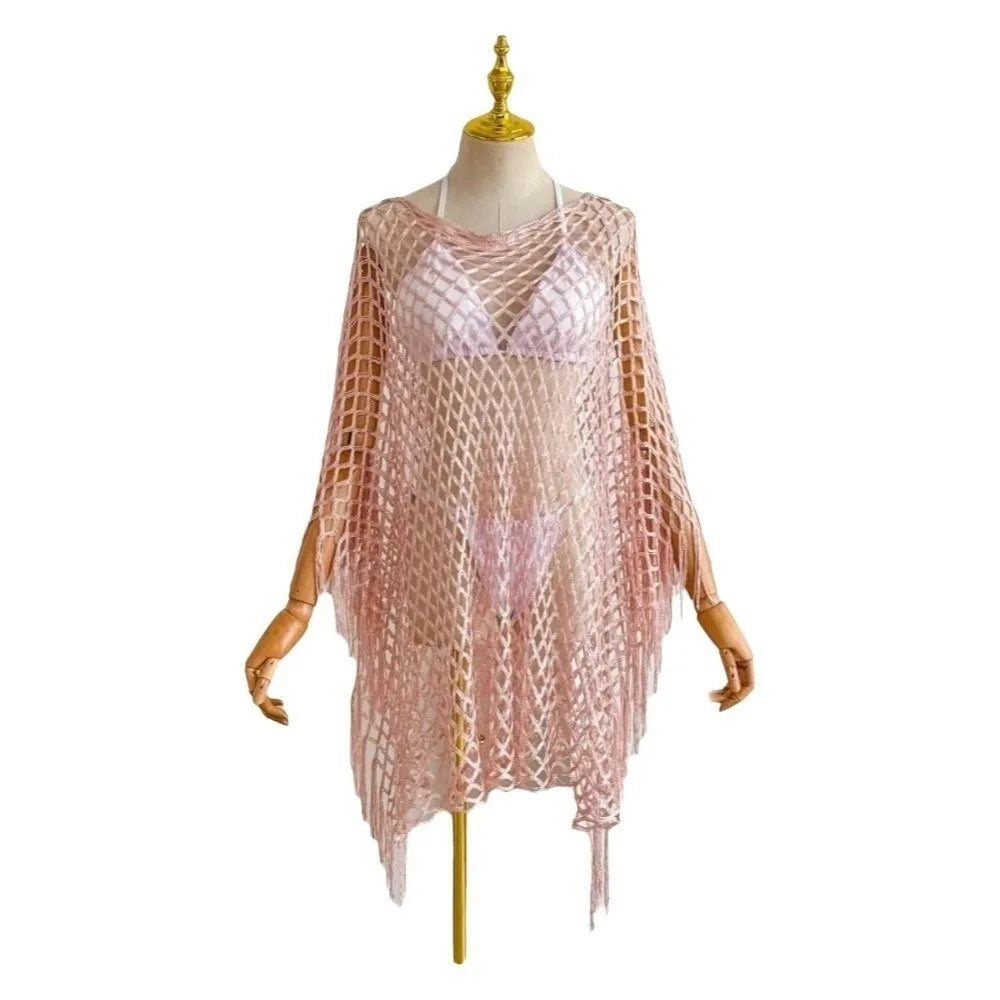 Tassel Crochet Fishnet Bikini Cover-Up