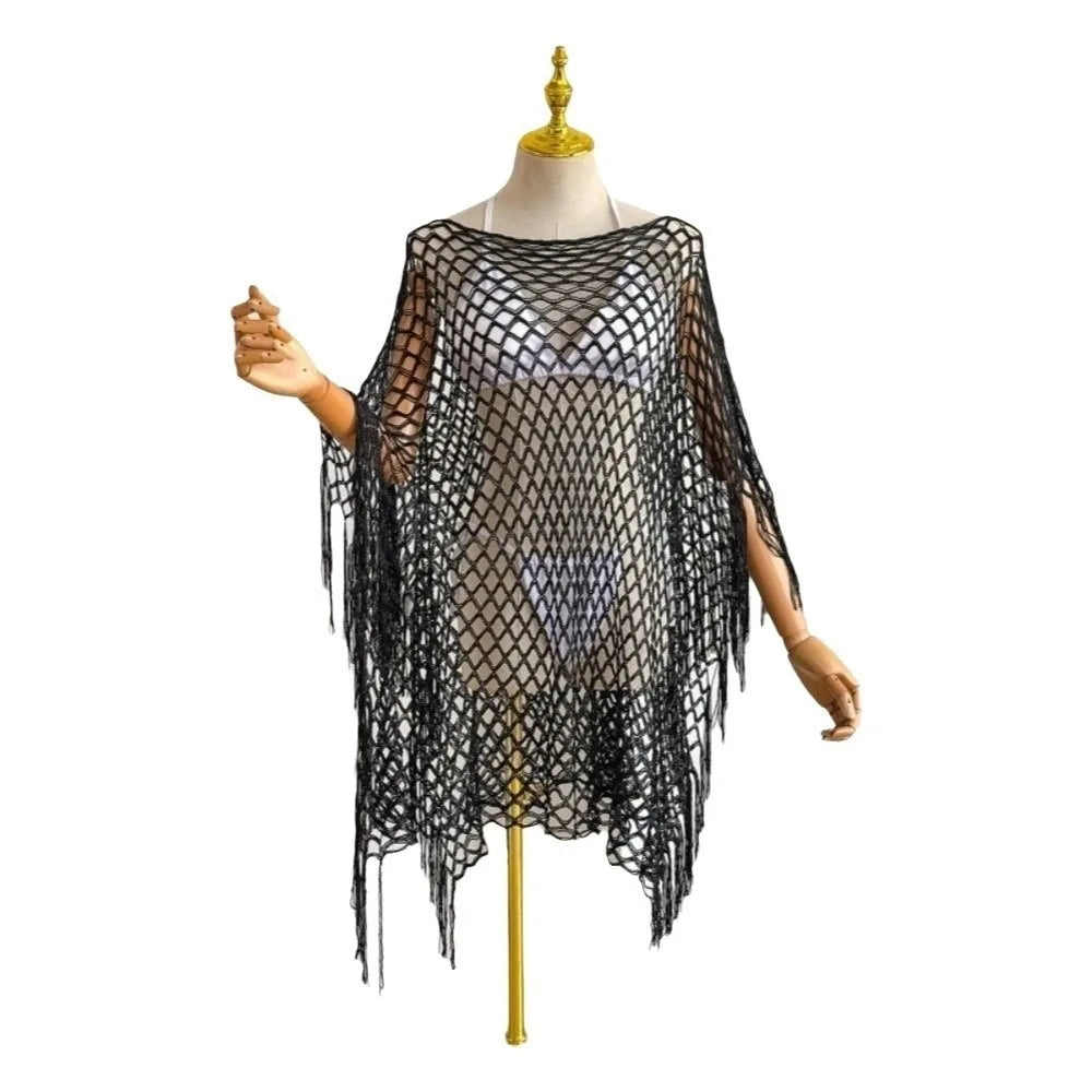 Tassel Crochet Fishnet Bikini Cover-Up