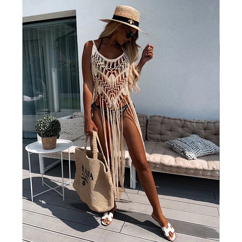 Hollow-Out Tassel Beach Cover-Up