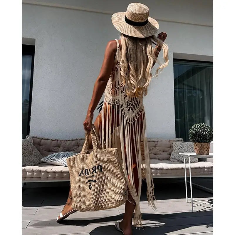 Hollow-Out Tassel Beach Cover-Up