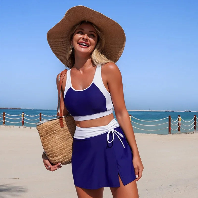 Black White Patchwork Tankini Set