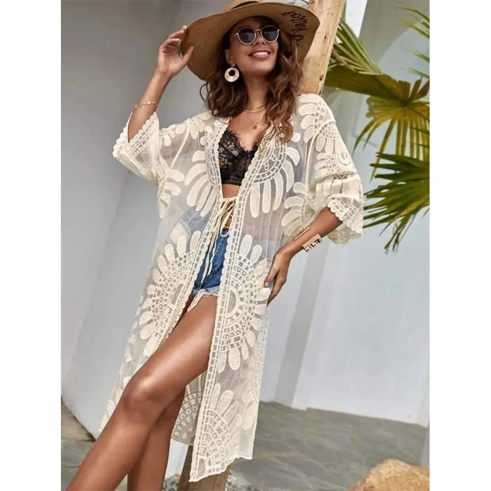 Embroidered V-Neck Bikini Cover-Up